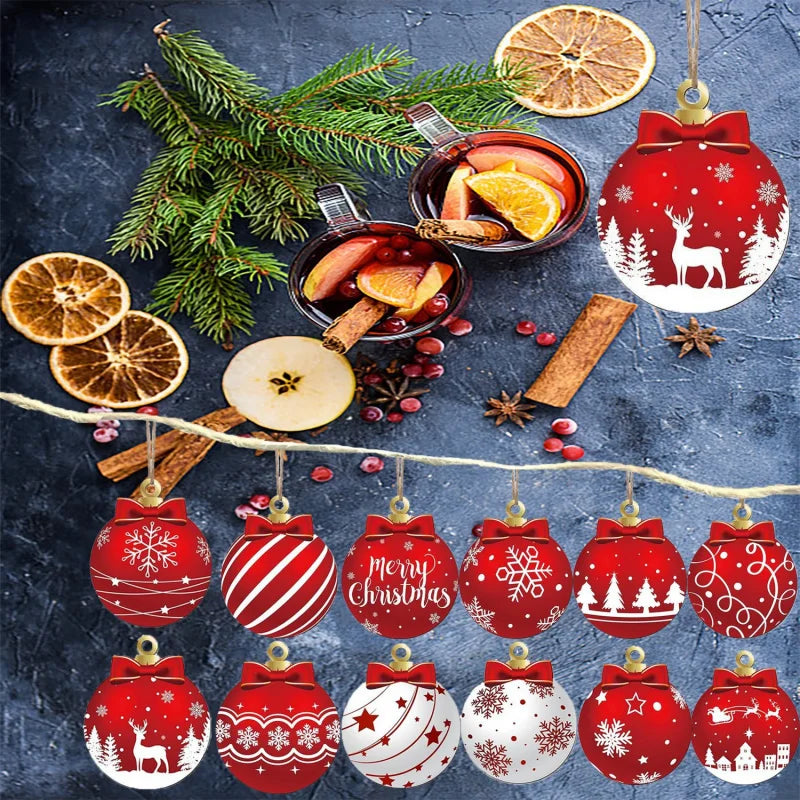 Red White Wooden Christmas Ball Ornament, Elk
