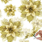 Glitter Artificial Christmas Flowers Merry Tree Ornaments