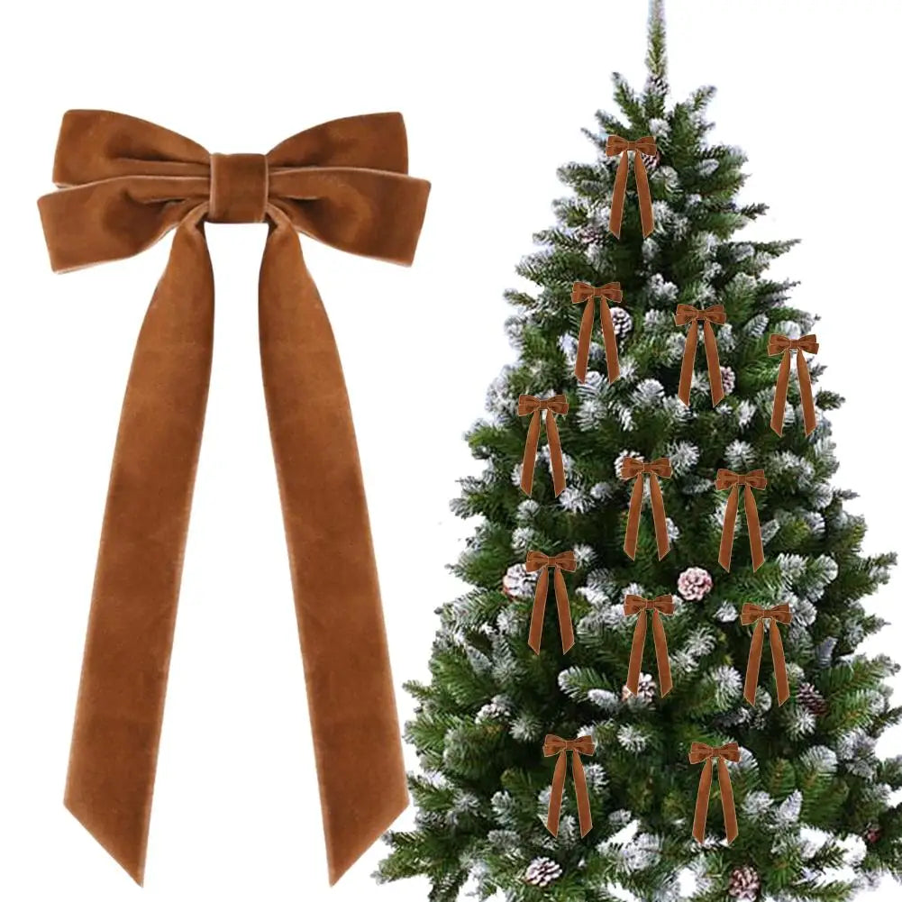 Velvet Bows Christmas Tree Decorations,Pink Large Topper