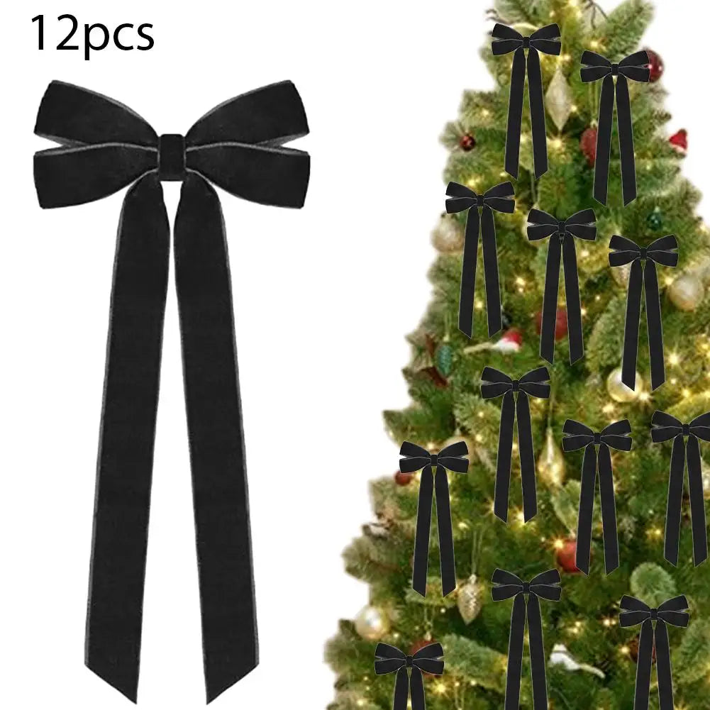 Velvet Bows Christmas Tree Decorations,Pink Large Topper