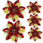 Glitter Artificial Christmas Flowers Merry Tree Ornaments