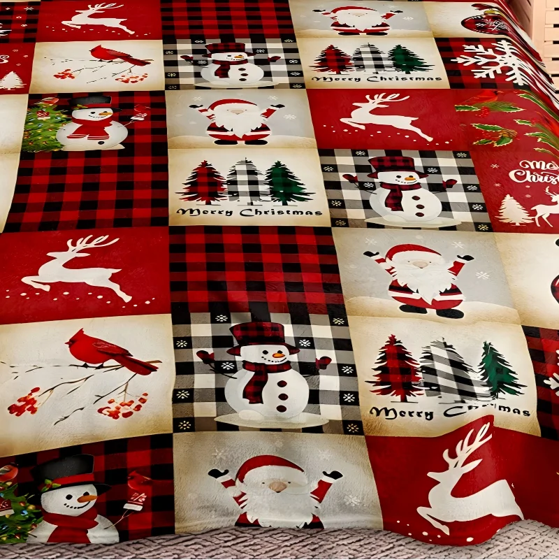 1pc Throw Christmas theme Pattern Flannel Blanket for Couch Bed Sofa Cozy Comfy Warm blankets for Festival Gifts Christmas Decor