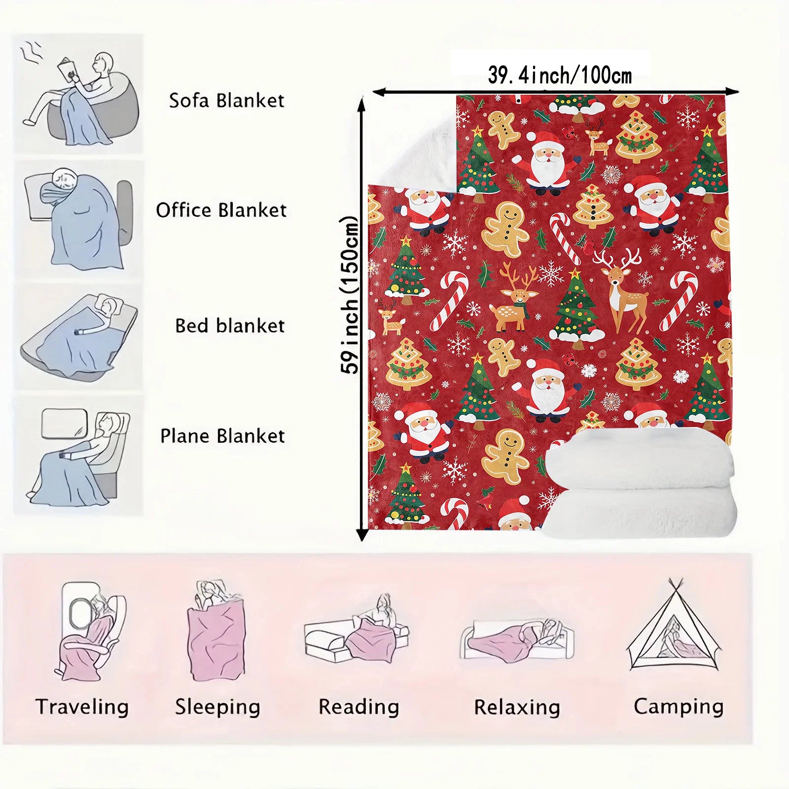 Festive Christmas Santa Throw Blanket