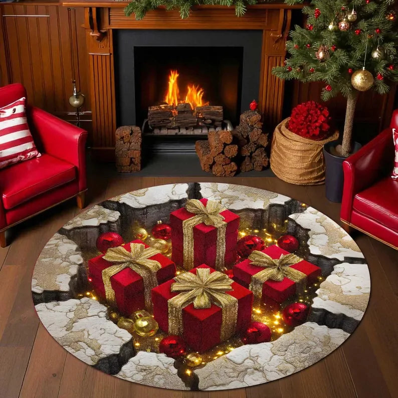 Christmas Gnome Round Rug Illusion Mat Holiday