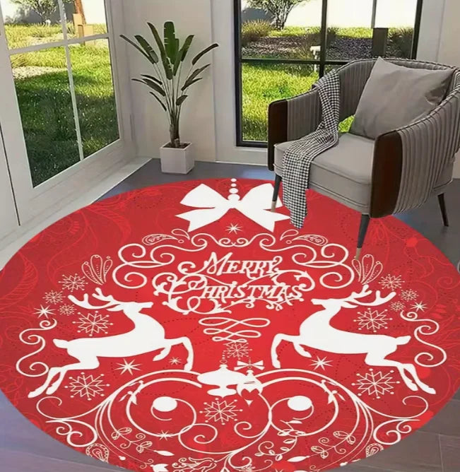 Santa Snowflake Round Holiday Rug