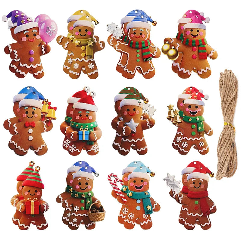 Christmas Gingerbread Man Ornaments Tree Wooden Hanging