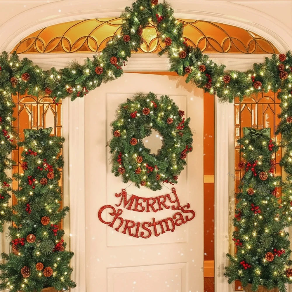 Christmas Garland Wreath With Pinecones Red Berries