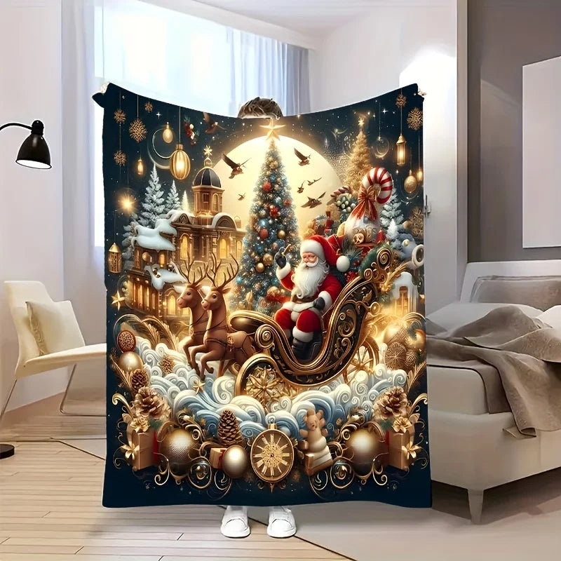 Holiday Santa Claus Sleigh Fleece Blanket
