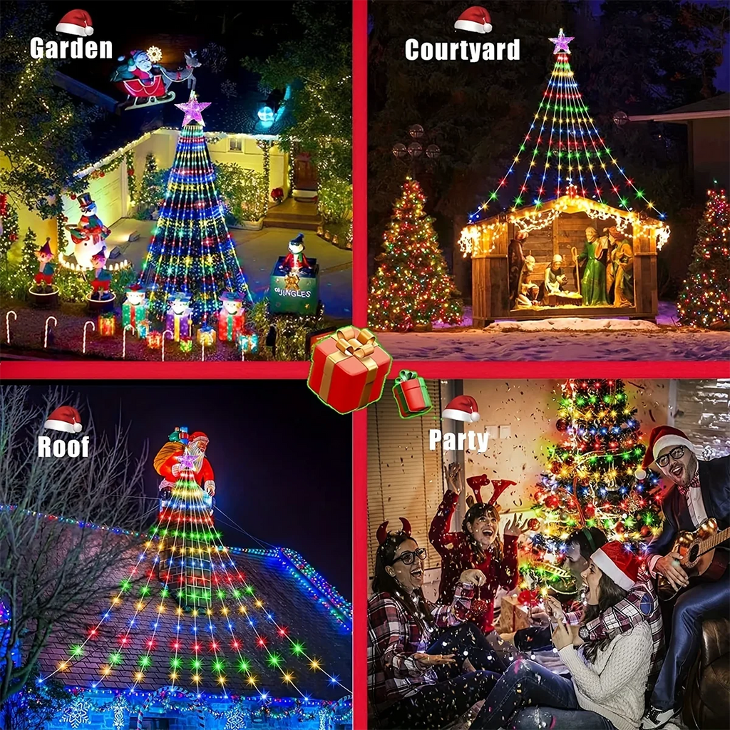 Solar Star Waterfall Holiday Lights