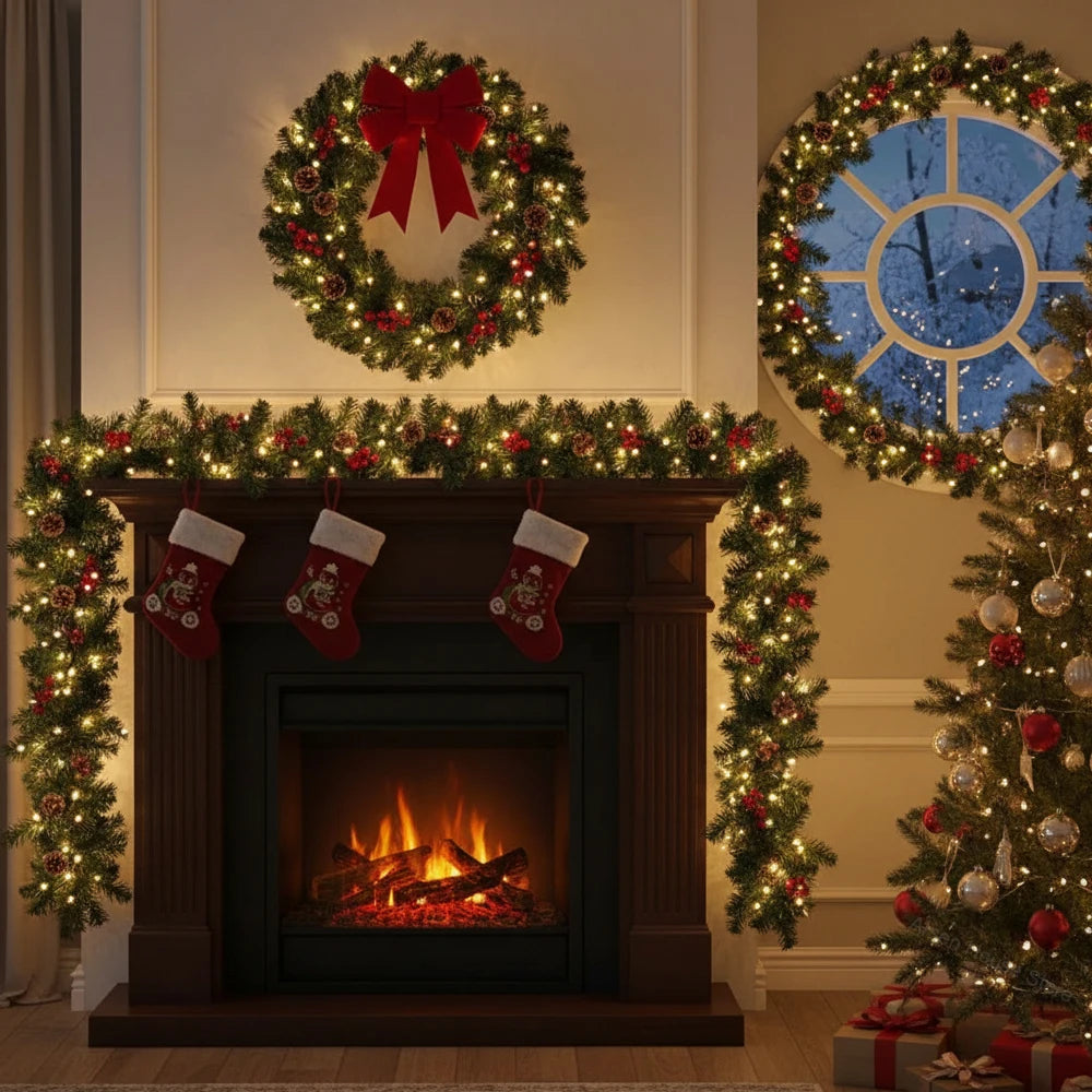 Christmas Garland Wreath With Pinecones Red Berries