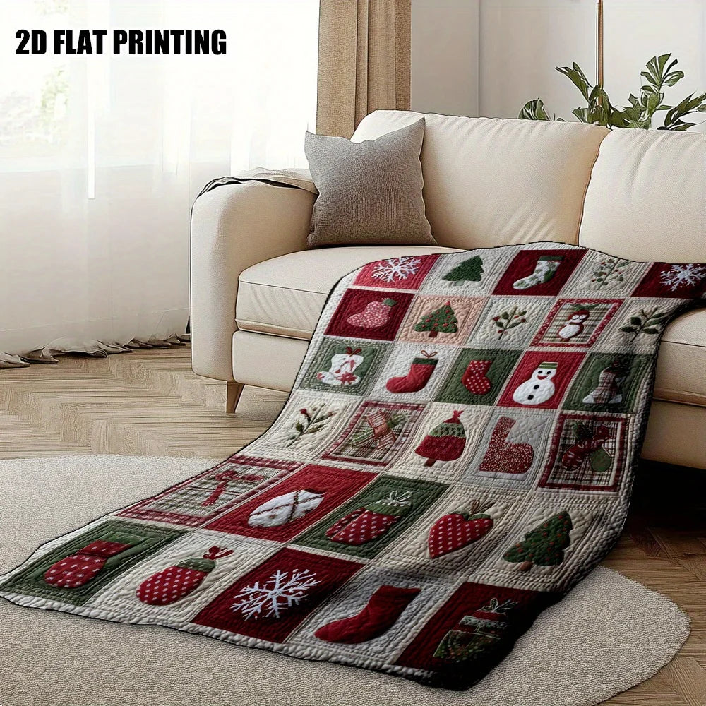 1pc Festive Christmas Flannel blankets，Perfect for Travel, Office,with Snowflakes, Christmas Trees & More, Office Blanket