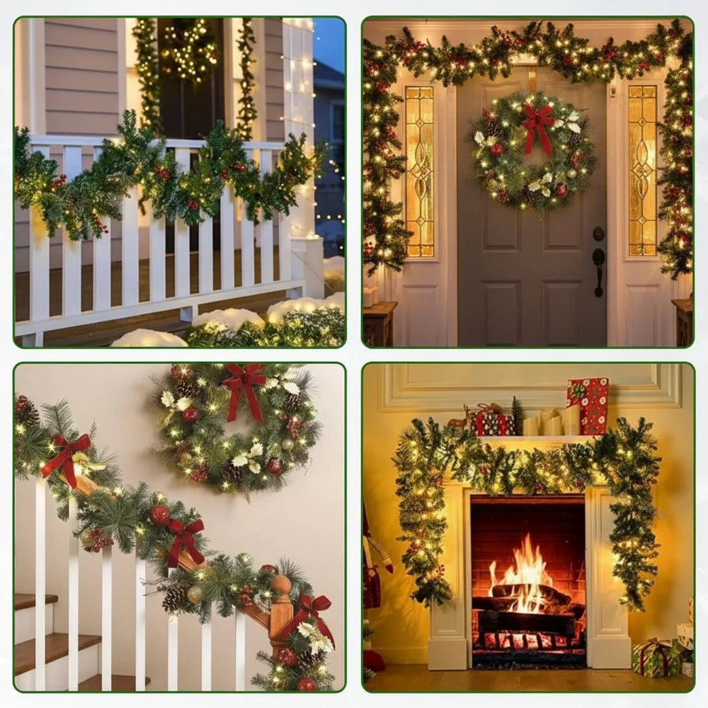 Christmas Garland Wreath With Pinecones Red Berries