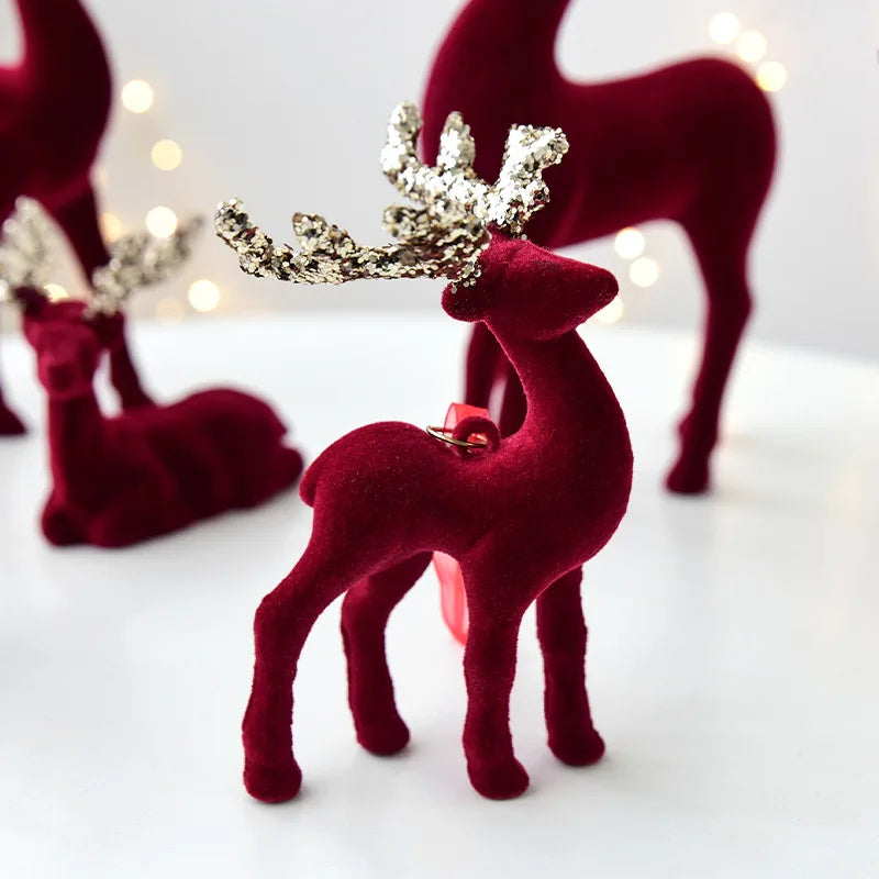 Christmas elk glitter burgundy flocked deer ornament,