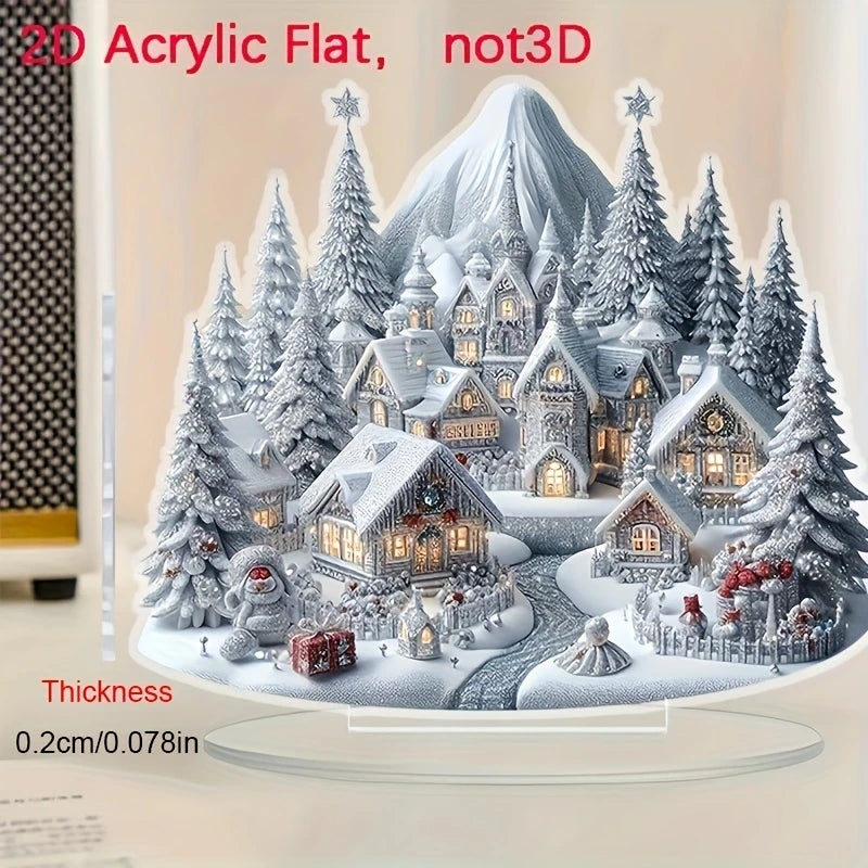 Elegant Acrylic Christmas Snowhouse Reindeer Scene Ornaments