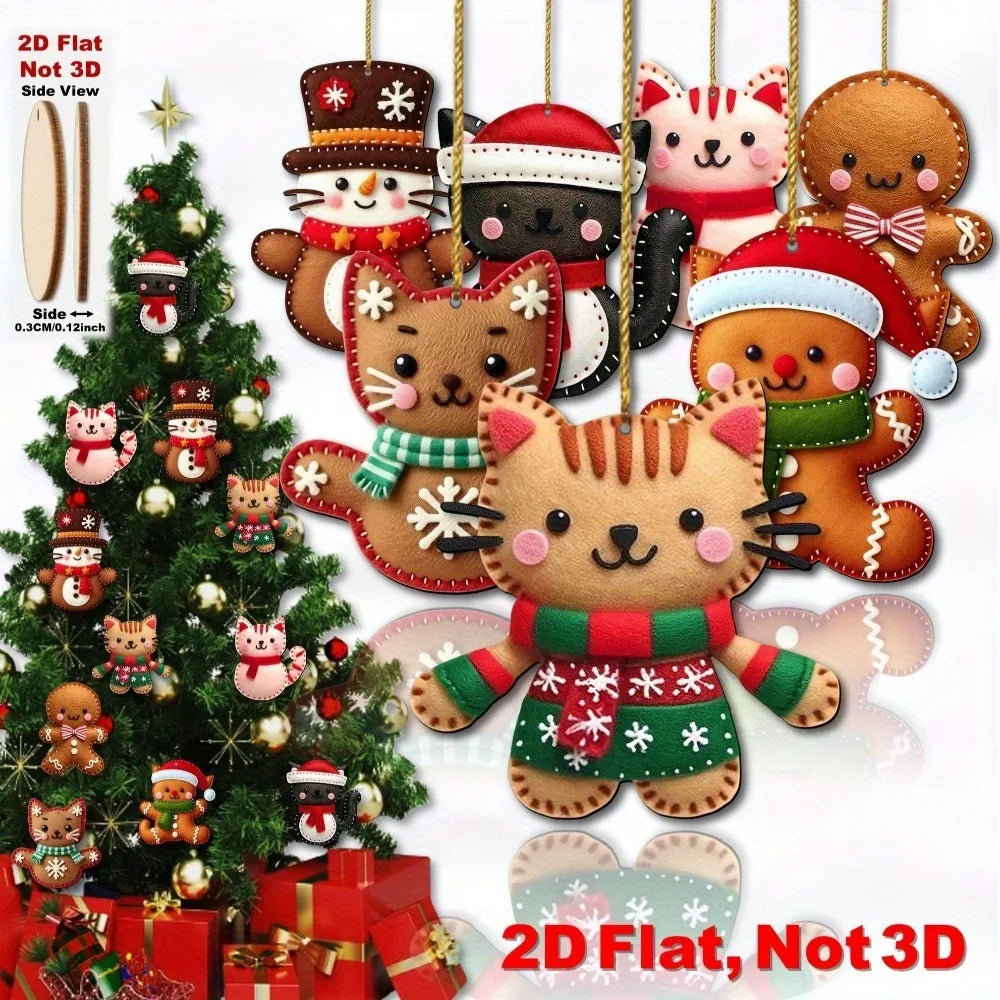 Flat Gingerbread Cat Tree Toppers Christmas Ornaments