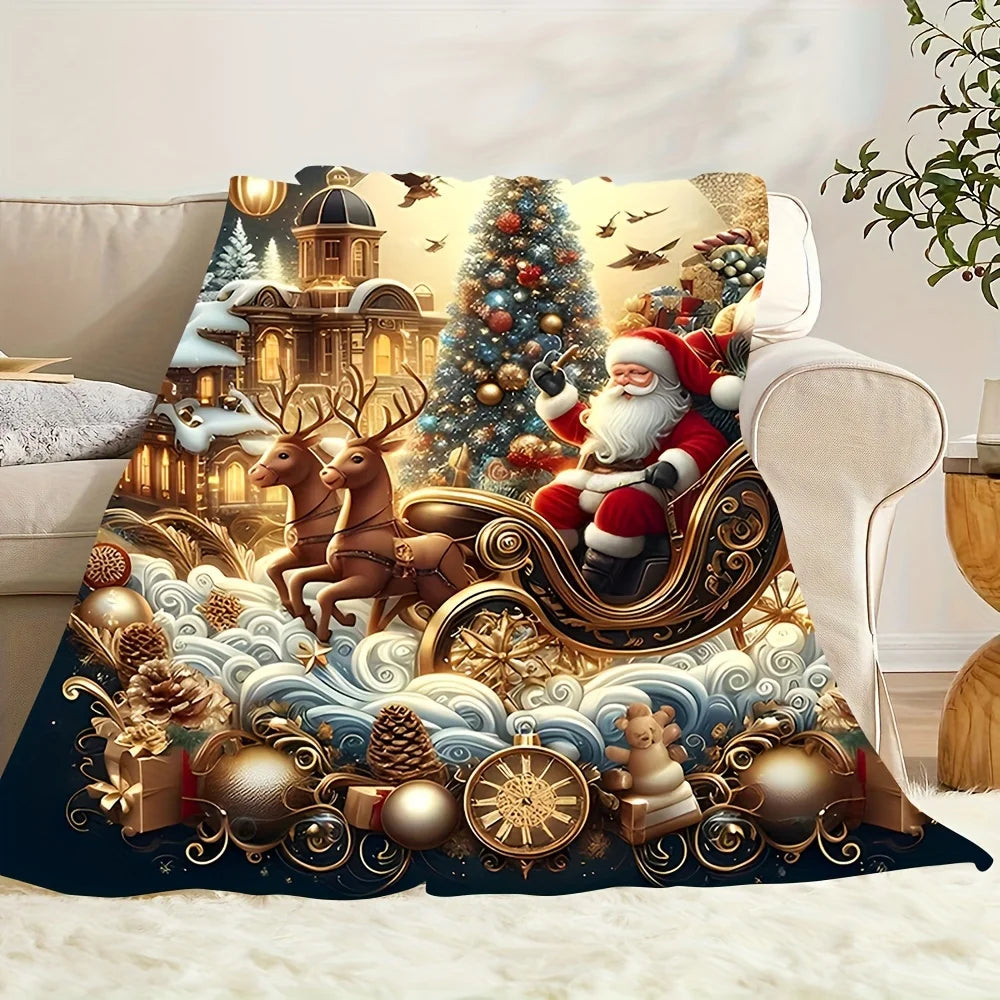 Holiday Santa Claus Sleigh Fleece Blanket