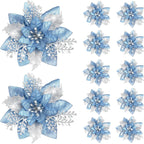 Glitter Artificial Christmas Flowers Merry Tree Ornaments
