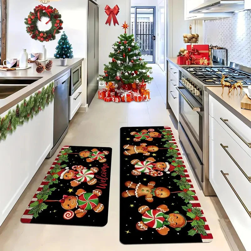Christmas Cookies Tree Red Color Floor Mat
