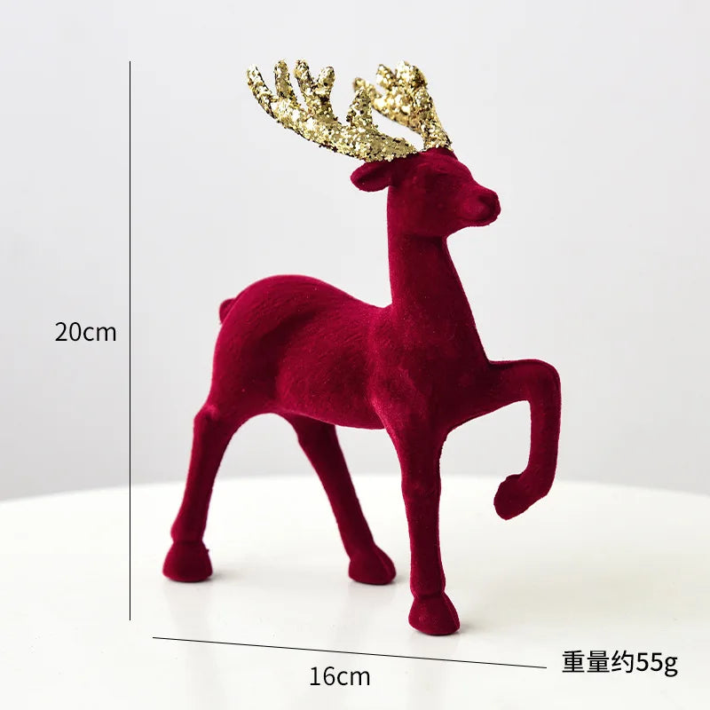 Christmas elk glitter burgundy flocked deer ornament,