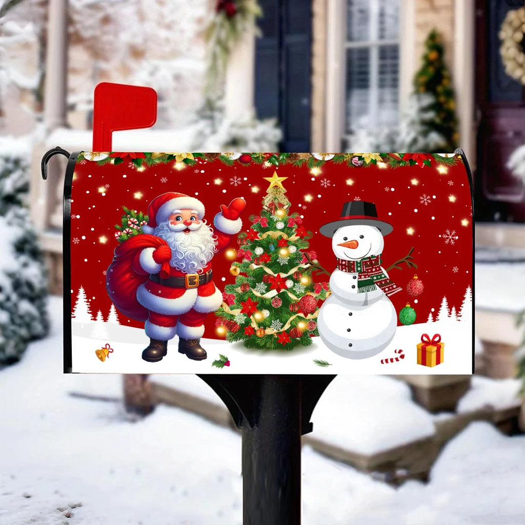 Christmas Santa Clause & Snowman Mailbox Cover