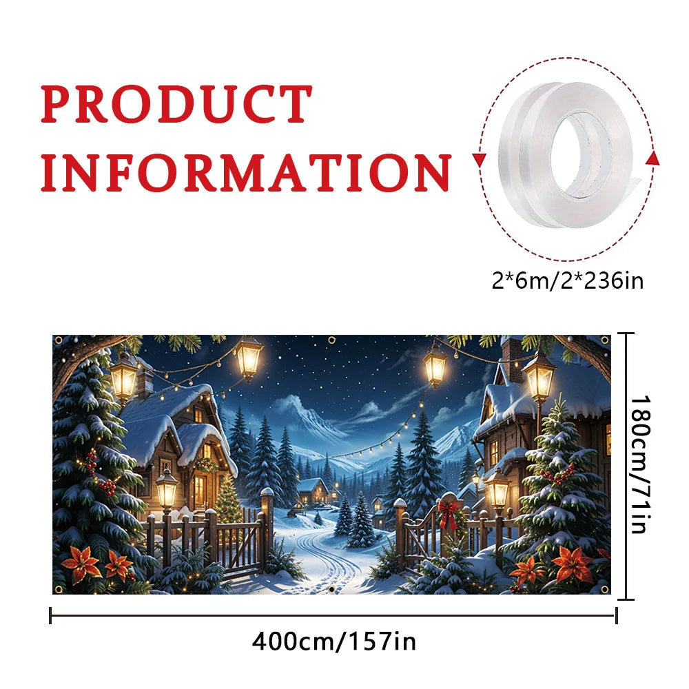 Christmas Night Village Scene Garage Door Banner