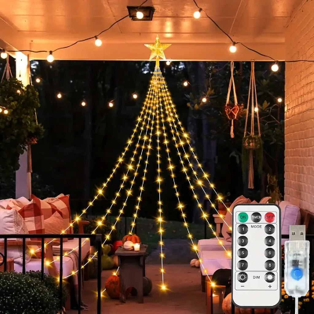 Solar Star Waterfall Holiday Lights