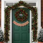 Christmas Garland Wreath With Pinecones Red Berries