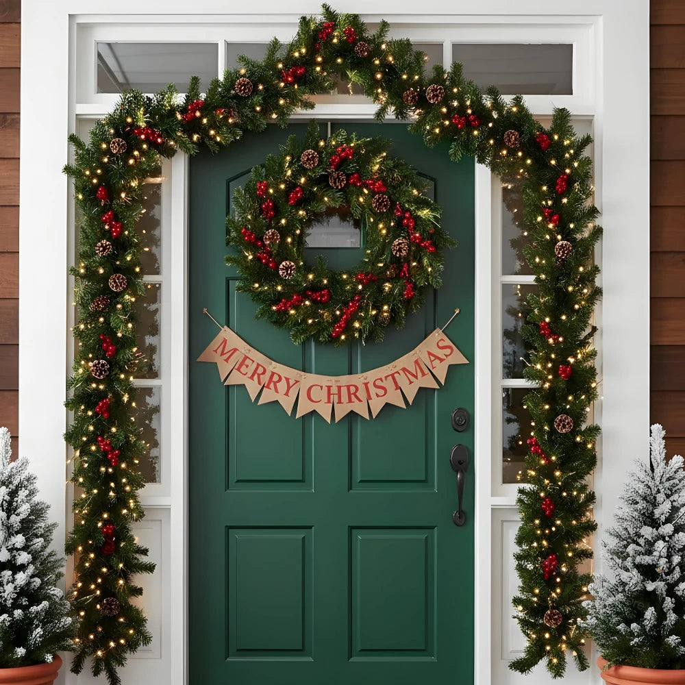 Christmas Garland Wreath With Pinecones Red Berries