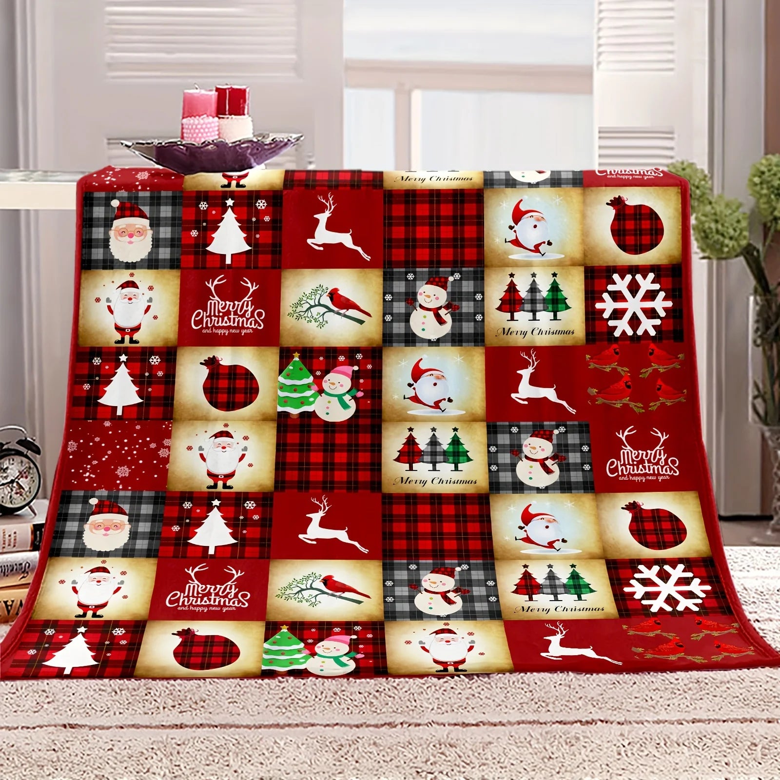 Santa Snowman and Reindeer Throw