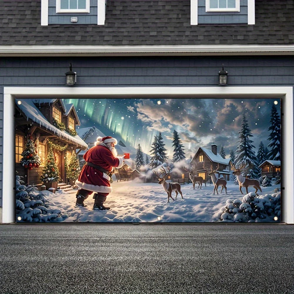 Christmas Deer Party Garage Door Banner