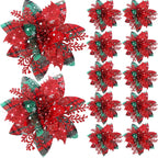 Glitter Artificial Christmas Flowers Merry Tree Ornaments