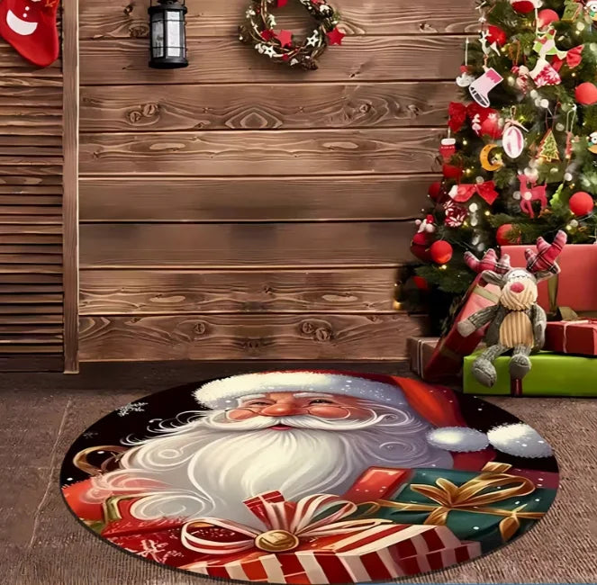 Santa Snowflake Round Holiday Rug