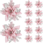 Glitter Artificial Christmas Flowers Merry Tree Ornaments