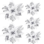 Glitter Artificial Christmas Flowers Merry Tree Ornaments