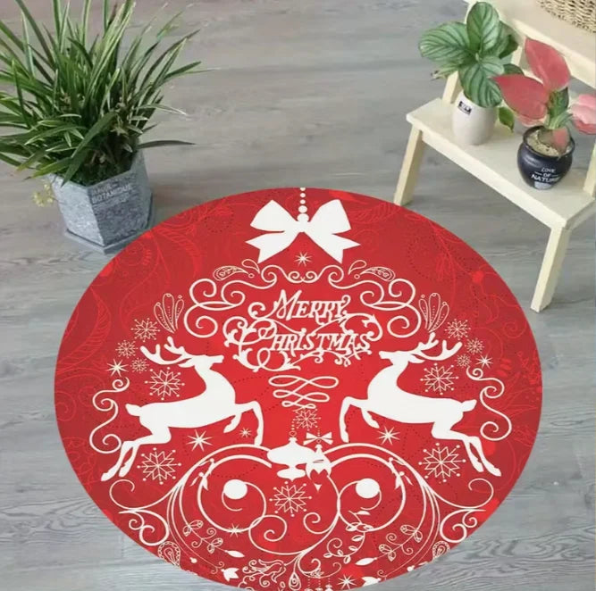 Santa Snowflake Round Holiday Rug