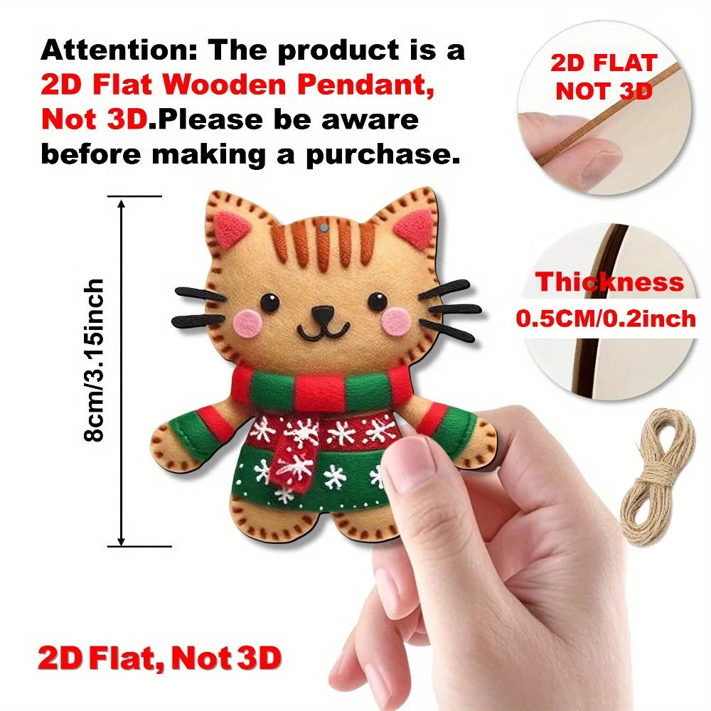 Flat Gingerbread Cat Tree Toppers Christmas Ornaments