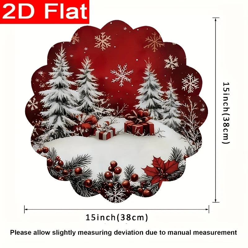 6pcs winter placemat -38cm round, Christmas snowflake pattern, anti slip and heat-resistant, for Christmas decorative placemats