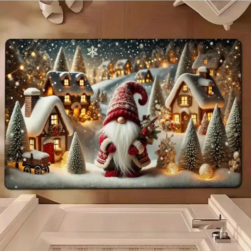 Cheerful Christmas Gnome Door Mat