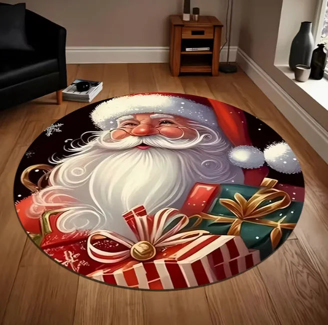Santa Snowflake Round Holiday Rug