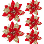 Glitter Artificial Christmas Flowers Merry Tree Ornaments