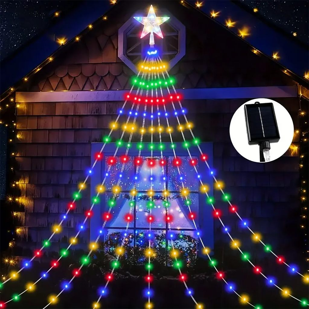 Solar Star Waterfall Holiday Lights