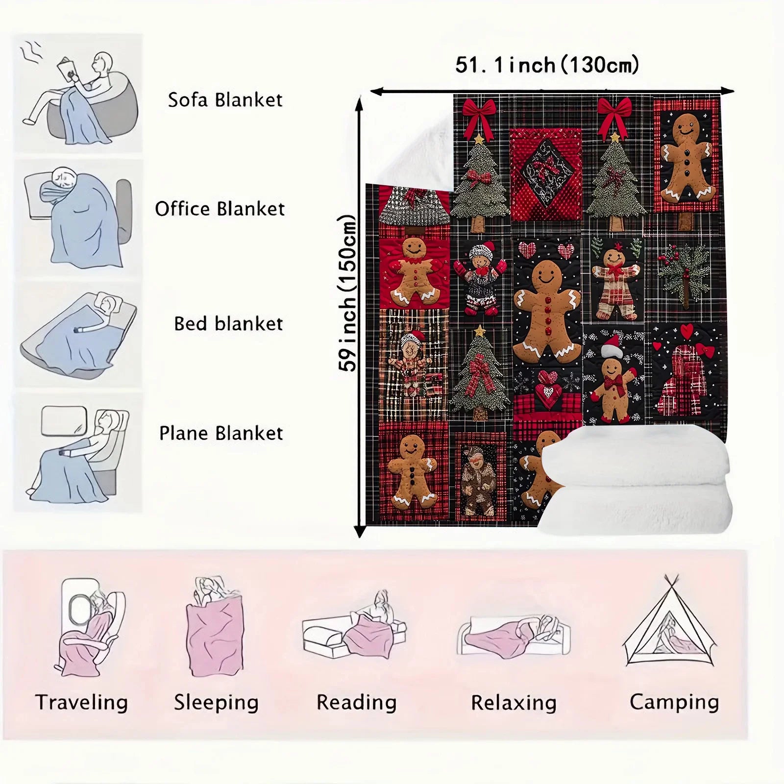 Vintage Christmas Gingerbread Man Blanket