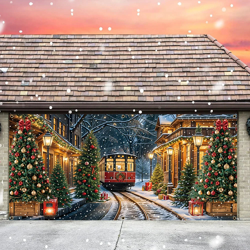 Christmas Express Train Garage Door Banner