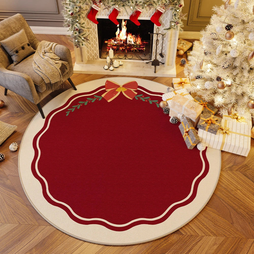 Christmas Tree Bow Round Rug