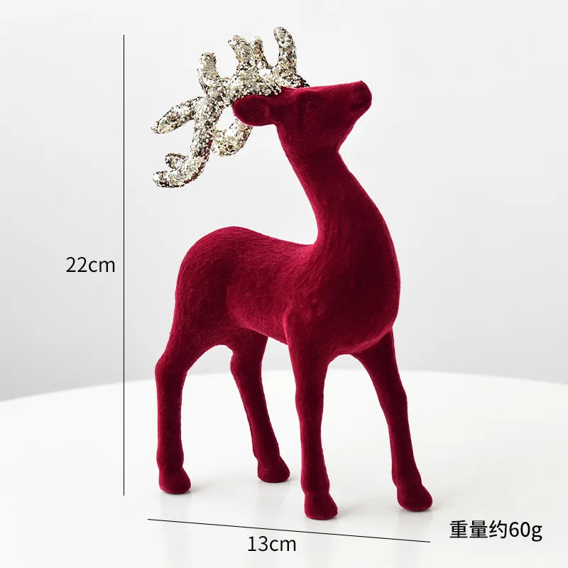 Christmas elk glitter burgundy flocked deer ornament,