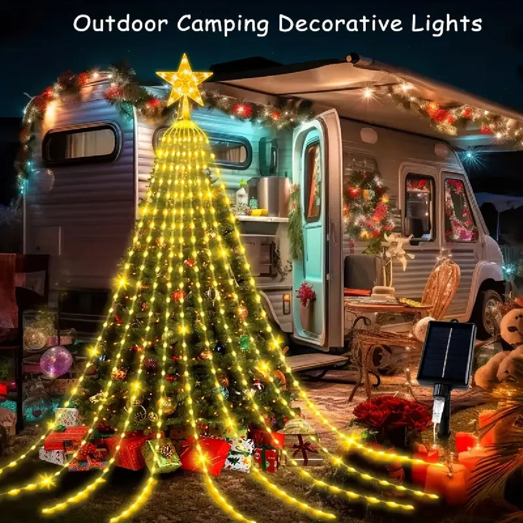 Solar Star Waterfall Holiday Lights