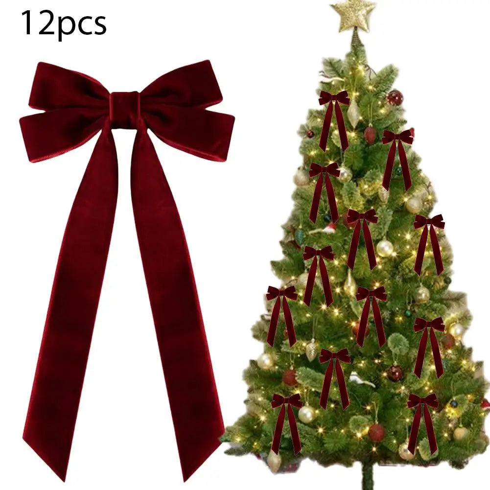 Velvet Bows Christmas Tree Decorations,Pink Large Topper