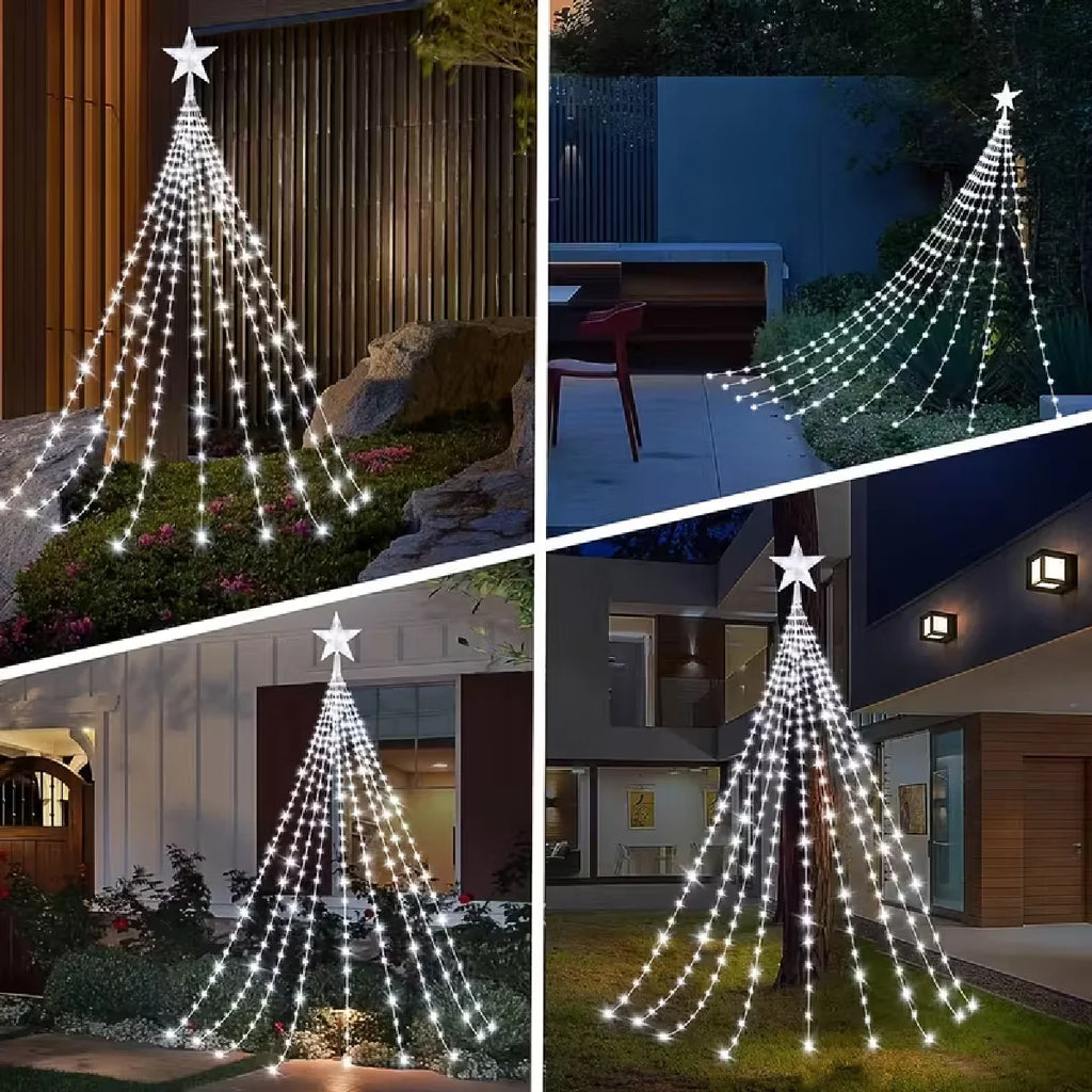 Solar Star Waterfall Holiday Lights